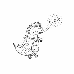 Hand drawn dinosaur icon in doodle style. Cartoon dinasaur vector icon for web design isolated on white background.