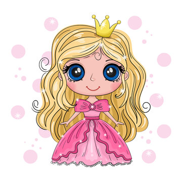 Cute girl. Cartoon Princess. Good for greeting cards, invitations, decoration, Print for Baby Shower etc. Hand drawn vector illustration with girl cute print