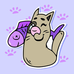 Vector children's design for fans and fabrics, postcards.Funny cat and different emotions