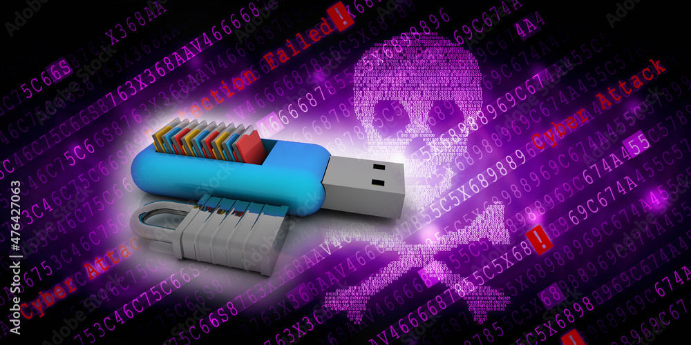 Poster 3d rendering folders in pendriver protection lock