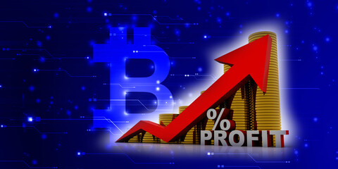 3d rendering Stock market online business concept. business Graph with gold coin