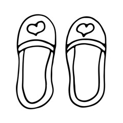 Doodle house slippers. For the Internet, children's coloring pages and seasonal design. Stock vector illustration with doodles, isolated on a white background.