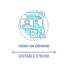 Video on demand blue concept icon. Earn money from subscription abstract idea thin line illustration. Isolated outline drawing. Editable stroke. Roboto-Medium, Myriad Pro-Bold fonts used
