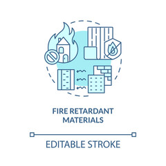 Fire retardant materials turquoise concept icon. Disaster prevention abstract idea thin line illustration. Isolated outline drawing. Editable stroke. Roboto-Medium, Myriad Pro-Bold fonts used