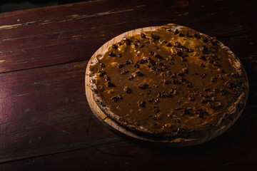 Delicious Pizza Burger Classic Homemade Tomato Sauce Sausage Cheese Onion Chicken Meat Pasta Shrimp Restaurant Menu Gourmet on a wooden table