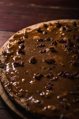 Delicious Pizza Burger Classic Homemade Tomato Sauce Sausage Cheese Onion Chicken Meat Pasta Shrimp Restaurant Menu Gourmet on a wooden table