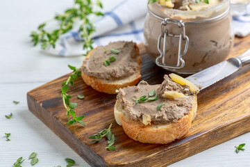 Homemade pate on baguette slices.