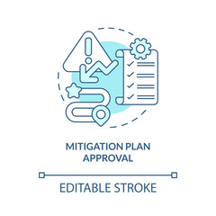 Mitigation plan approval turquoise concept icon. Threat prevention abstract idea thin line illustration. Isolated outline drawing. Editable stroke. Roboto-Medium, Myriad Pro-Bold fonts used