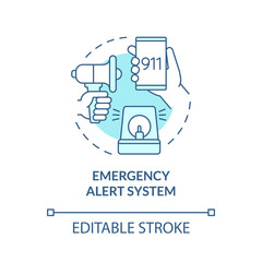 Emergency alert system turquoise concept icon. Urgent warning abstract idea thin line illustration. Isolated outline drawing. Editable stroke. Roboto-Medium, Myriad Pro-Bold fonts used