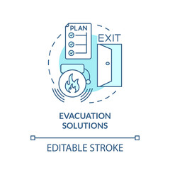Evacuaction solutions turquoise concept icon. Urgent situation. Mobility abstract idea thin line illustration. Isolated outline drawing. Editable stroke. Roboto-Medium, Myriad Pro-Bold fonts used
