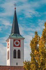 Fototapeta na wymiar Beautiful church on a sunny summer day at Wallersdorf, Bavaria, Germany