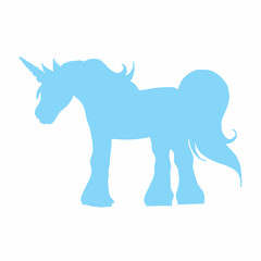 Blue unicorn silhouette on white background. Vector image.