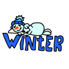  Vector children's design ,for a postcard banner sticker.Text winter