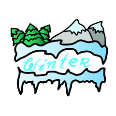  Vector children's design ,for a postcard banner sticker.Text winter