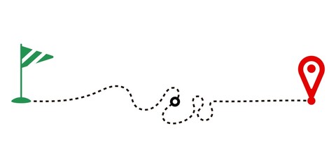 Paths dashed routes isolated on white background. Transport tracking, travel, map pins, location pins.