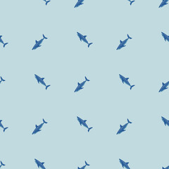Obraz na płótnie Canvas White shark seamless pattern in scandinavian style. Marine animals background. Vector illustration for children funny textile.
