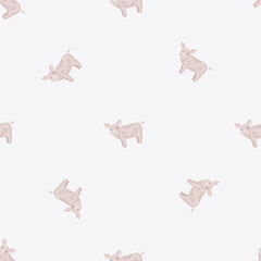 Seamless pattern of pig. Domestic animals on colorful background. Vector illustration for textile.