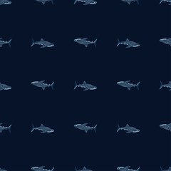 Naklejka premium Whale shark seamless pattern in scandinavian style. Marine animals background. Vector illustration for children funny textile.
