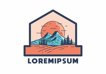 Mountain and the big sun illustration