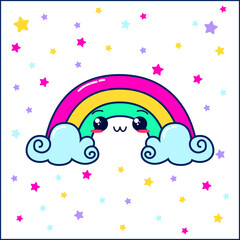 cute smile rainbow character vector