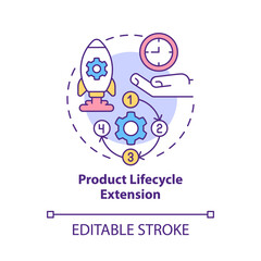 Product lifecycle extension concept icon. Process improvement abstract idea thin line illustration. Digital twin. Isolated outline drawing. Editable stroke. Roboto-Medium, Myriad Pro-Bold fonts used