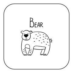 Animal English alphabet. Coloring page with animal. Letter B - Bear.