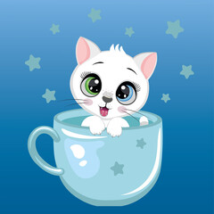 kitten, boy, girl, cute, small, hearts, stars, crush, pink, blue, postcard, greeting card, colored eyes