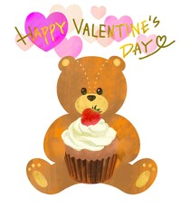 カップケーキを持ったくまのイラスト　バレンタイン