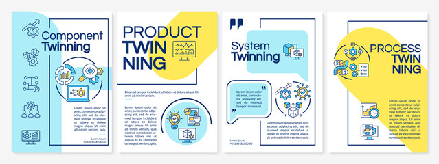 Twinning levels blue and yellow brochure template. Booklet print design with linear icons. Vector layouts for presentation, annual reports, ads. Arial-Black, Myriad Pro-Regular fonts used