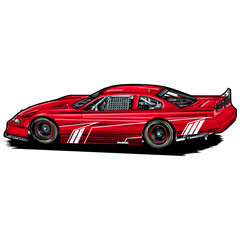 Racing speed car isolated on white background for poster, t shirt print, business element, social media content, blog, sticker, vlog, and card. vector illustration.