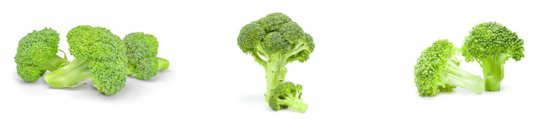 Collage of broccoli cabbage on a white background
