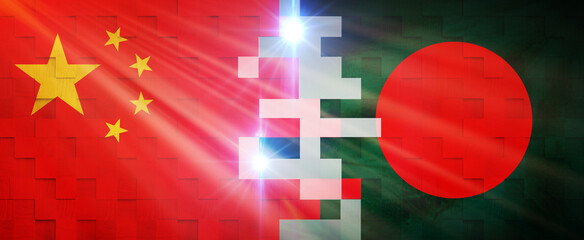 Creative Flags Design of (China and Bangladesh) flags banner, 3D illustration.