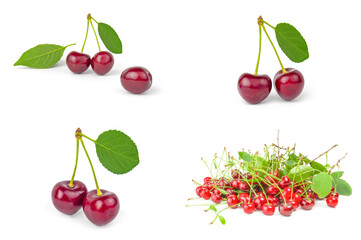 Collage of Sweet cherry isolated on a white cutout