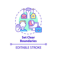 Set clear boundaries concept icon. Separation of life and work. Mental health abstract idea thin line illustration. Isolated outline drawing. Editable stroke. Roboto-Medium, Myriad Pro-Bold fonts used