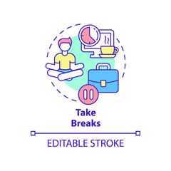 Take breaks concept icon. Keep mind clear. Prevent anxiety attack abstract idea thin line illustration. Isolated outline drawing. Editable stroke. Roboto-Medium, Myriad Pro-Bold fonts used - obrazy, fototapety, plakaty