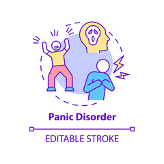 Panic disorder concept icon. Type of anxiety attack. Mental illness abstract idea thin line illustration. Isolated outline drawing. Editable stroke. Roboto-Medium, Myriad Pro-Bold fonts used