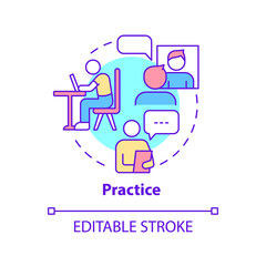 Practice concept icon. Overcome panic at performance. Avoiding anxiety abstract idea thin line illustration. Isolated outline drawing. Editable stroke. Roboto-Medium, Myriad Pro-Bold fonts used