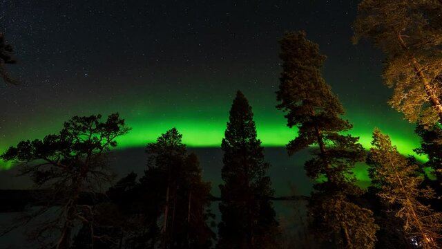 Aurora Borealis, or Northern Lights timel apse video. Auroras are best seen in Northernmost Finland during cold and clear winter nights. 