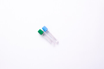 Vacuum tubes for collection blood samples on white background for laboratory