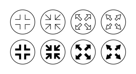 Fullscreen Icon set. Expand to full screen sign and symbol. Arrows symbol
