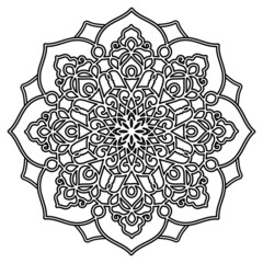 a fabulous flower. circular floral pattern. an element of the ornament. black and white hand-drawn drawing. template, coloring page, embroidery, henna, tattoo, print.