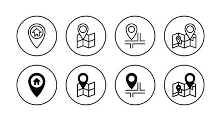 Fototapeta premium Maps and pin icons set. location sign and symbol. geo locate, pointer icon.