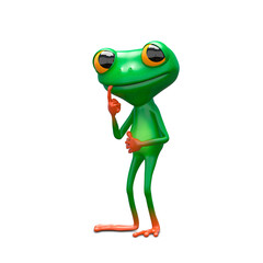 3D Illustration of a Green Frog with Pointing Finger in Mouth