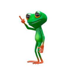 3D Illustration of a Green Frog with Pointing Finger