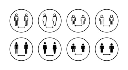 Social distance icons set. social distancing sign and symbol. self quarantine sign