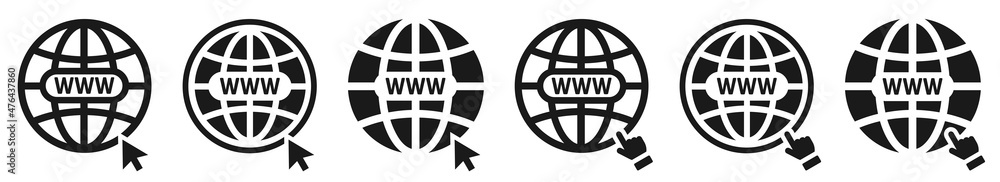 Aufkleber set of website icons. www symbol with arrow or hand cursor. world web sign. vector illustration.