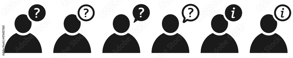 Aufkleber set of user icons with question mark. user asking question. problem, ask, information. business pers
