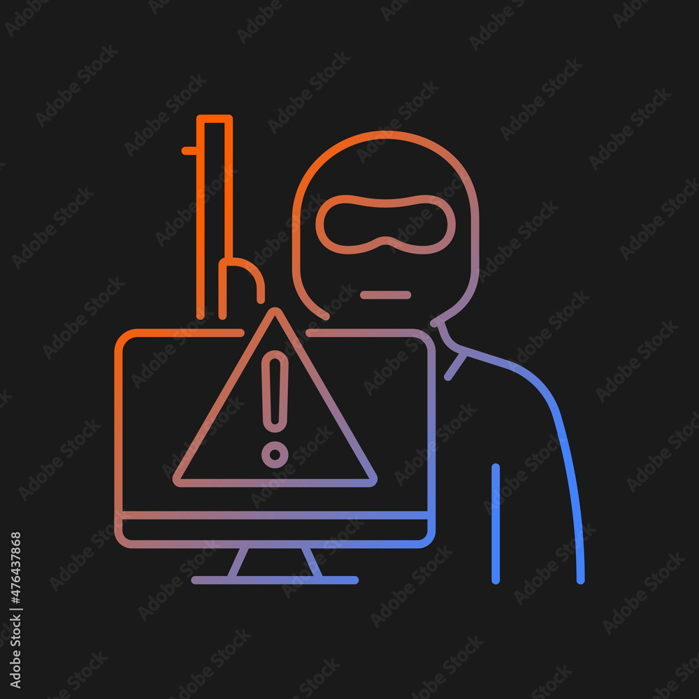 Poster cyberterrorism gradient vector icon for dark theme. illegal cyber attack. coercion and intimidation.