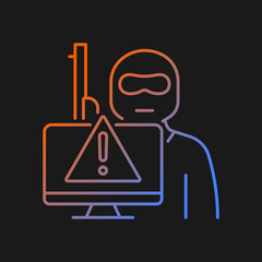Cyberterrorism gradient vector icon for dark theme. Illegal cyber attack. Coercion and intimidation. Thin line color symbol. Modern style pictogram. Vector isolated outline drawing