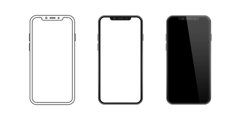 Set of different mobile phone mockup, template, realistic, line icon